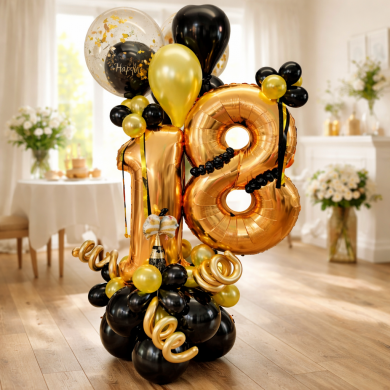 Zahl 18 in Gold und Schwarz